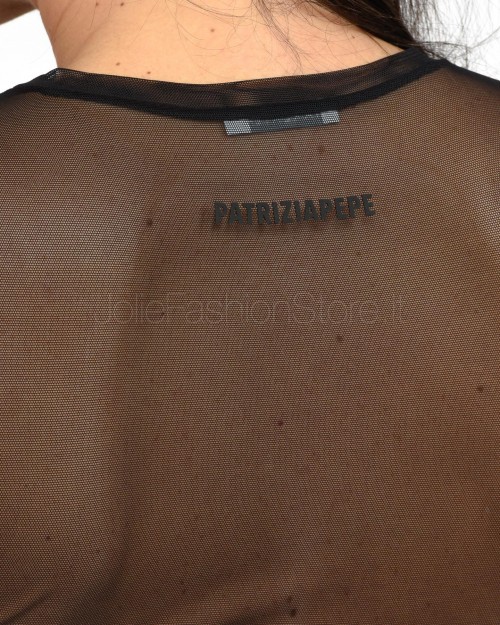Patrizia Pepe T-Shirt in Tulle Nero  8M1581 J014 K103