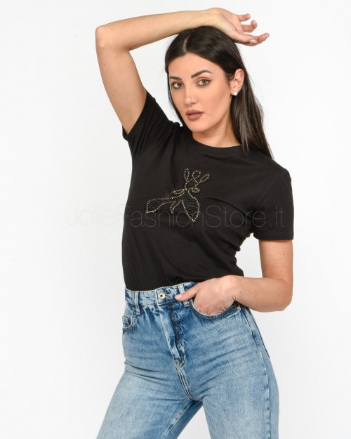 Patrizia Pepe T-Shirt con Logo Applicazioni Ricamato Nero