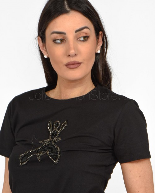 Patrizia Pepe T-Shirt con Logo Applicazioni Ricamato Nero  8M1599 J043 K103