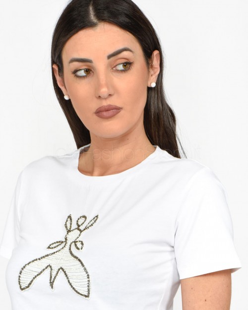 Patrizia Pepe T-Shirt con Logo Applicazioni Ricamato Bianco Ottico  8M1599 J043 W103