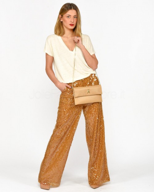 Solo Tre Pantalone in Paillettes Bronzo  M1B0151 BU 64S