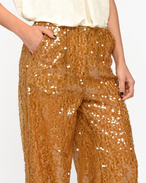 Solo Tre Pantalone in Paillettes Bronzo  M1B0151 BU 64S