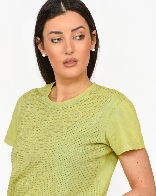 Patrizia Pepe T-Shirt con Strass Kiwi Green Wash  8M1593 J183 G576