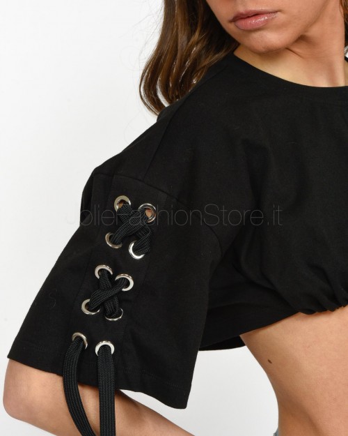 Pinko T-Shirt Crop Top con Stringhe Incrociate Nero  103755 A1UA Z99