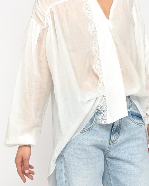 Pink Memories White Over Shirt with Lace  11667 BIANCO