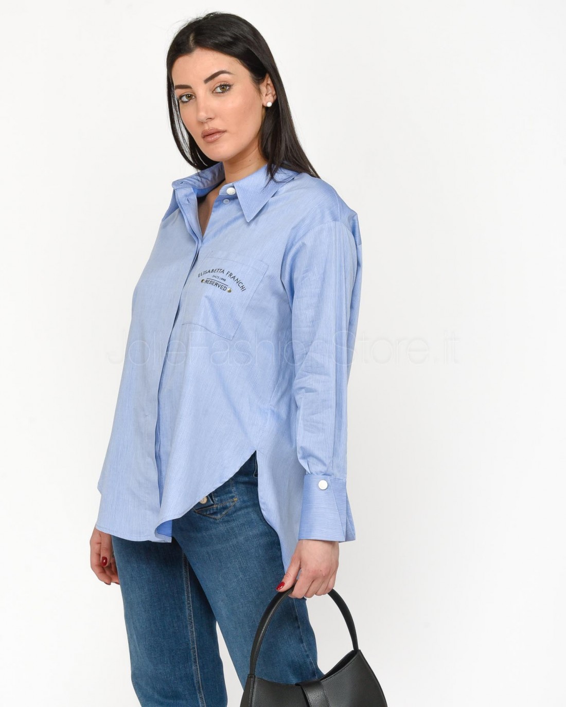 Elisabetta Franchi Camicia Svasata con Logo Ricamato Oxford  CA03441E2 019