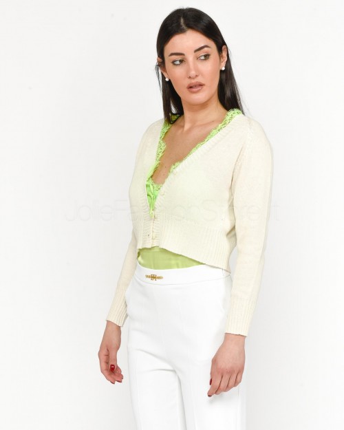 Pink Memories White Cardigan with Lime Green Lace