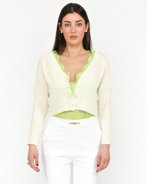 Pink Memories White Cardigan with Lime Green Lace  11557 32
