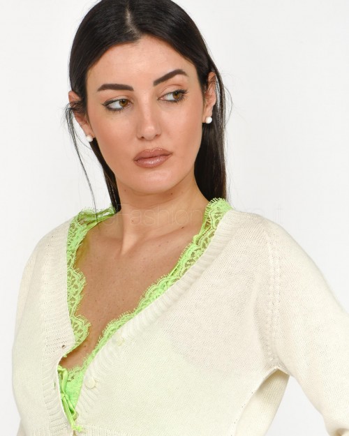 Pink Memories White Cardigan with Lime Green Lace  11557 32