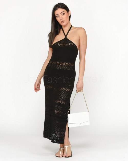 Akep Long Black Lace Stitch Knit Dress