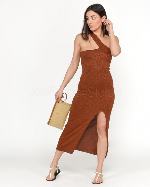 Akep LONG ONE-SHOULDER DRESS IN BROWN LURE