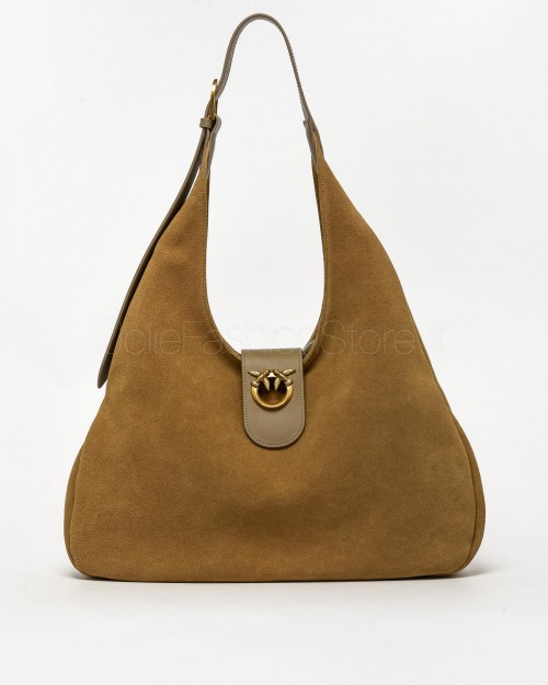 Pinko HOBO BIG SUEDE + CALF LEATHER DUNE-ANTIQUE GOLD
