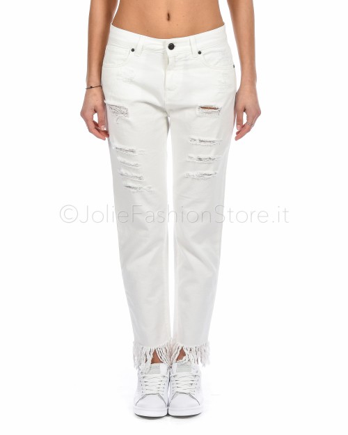 Up White Jeans With Rips and Fringed  0095T14