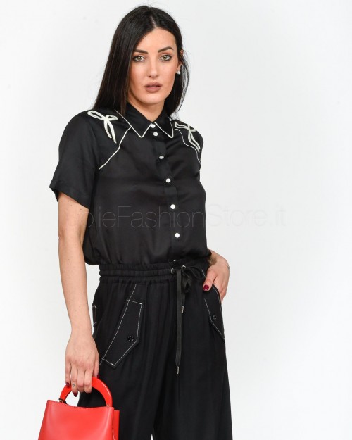 Pinko ENIGMA BLACK/BUTTER EMBROIDERED SATIN SHIRT
