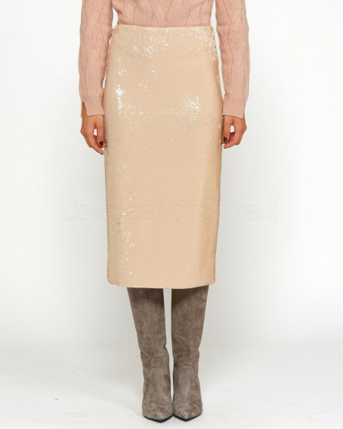 Solo Tre Midi Skirt in Sequins in Powder  M1S0129 SU 30/1S