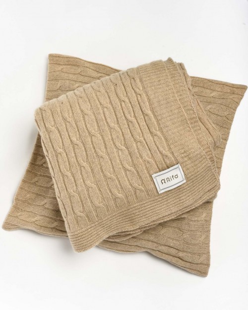 Rifò Set Coperta e Due Federe Cuscini a Trecce Beige Cantuccio  ELIDE BEIGE CANTUCCINO
