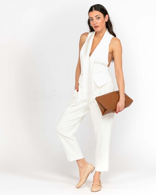 Elisabetta Franchi Light Crêpe Vest White  GL00251E2 360