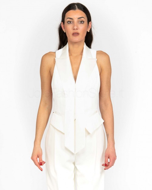 Elisabetta Franchi Light Crêpe Vest White  GL00251E2 360