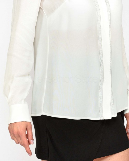 Elisabetta Franchi Camicia in Georgette con Bande Lettering Bianco  CA05451E2 360