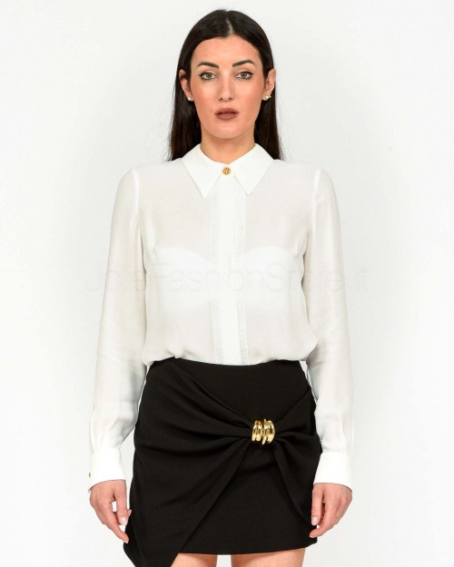 Elisabetta Franchi Camicia in Georgette con Bande Lettering Bianco  CA05451E2 360