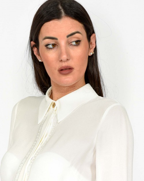 Elisabetta Franchi Camicia in Georgette con Bande Lettering Bianco  CA05451E2 360