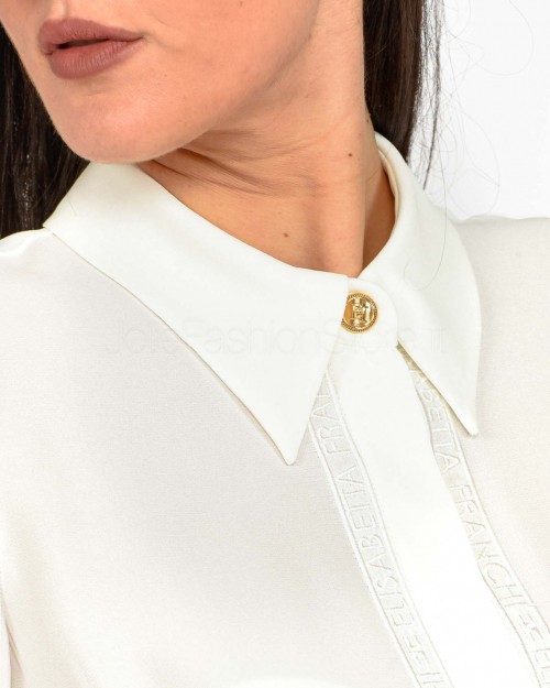 Elisabetta Franchi Camicia in Georgette con Bande Lettering Bianco  CA05451E2 360