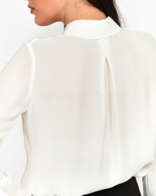 Elisabetta Franchi Camicia in Georgette con Bande Lettering Bianco  CA05451E2 360