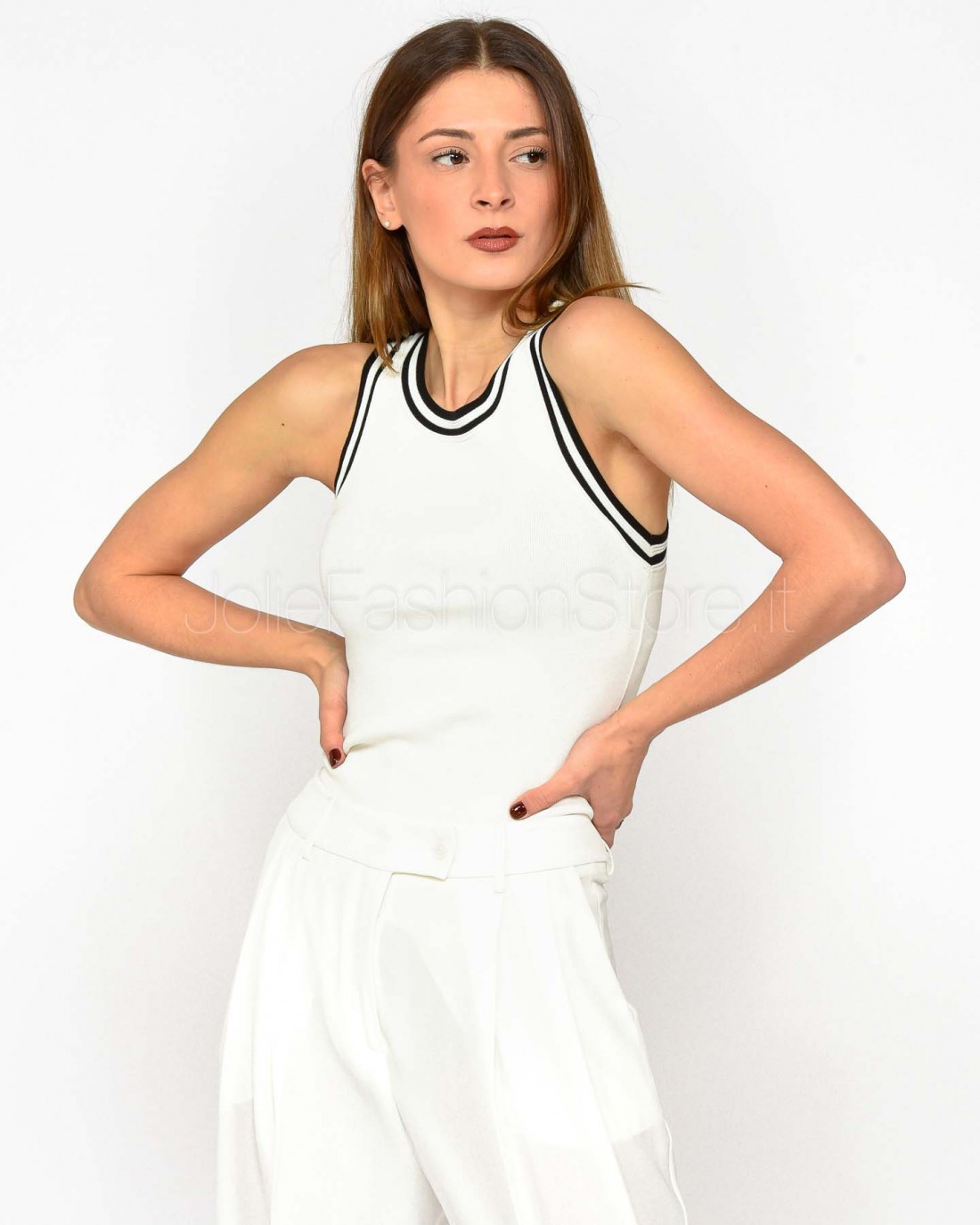 Patrizia Pepe Canotta Con Bordi a Contrasto Bianco/Nero  2K0314 K253 X1Z0