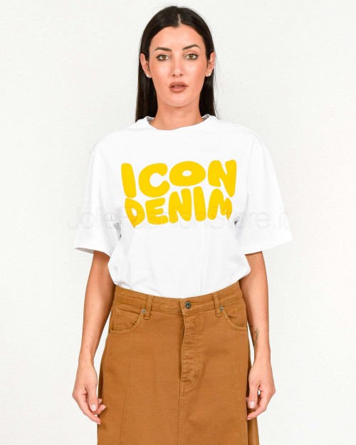 Icon Denim T-shirt Bianco Logo Giallo  SAMMY J806 WHITE