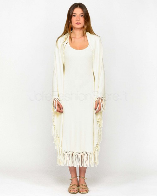 Not Shy Mantella Cotone e Cashmere Frange Bianco  4603121 BLANC PUR