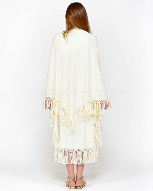 Not Shy Mantella Cotone e Cashmere Frange Bianco  4603121 BLANC PUR