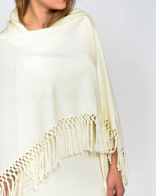 Not Shy Mantella Cotone e Cashmere Frange Bianco  4603121 BLANC PUR