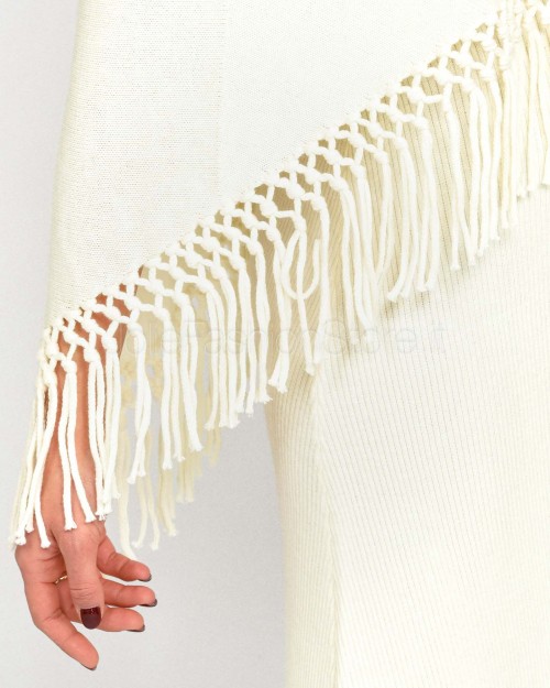 Not Shy Mantella Cotone e Cashmere Frange Bianco  4603121 BLANC PUR