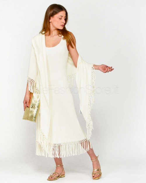 Not Shy Mantella Cotone e Cashmere Frange Bianco  4603121 BLANC PUR
