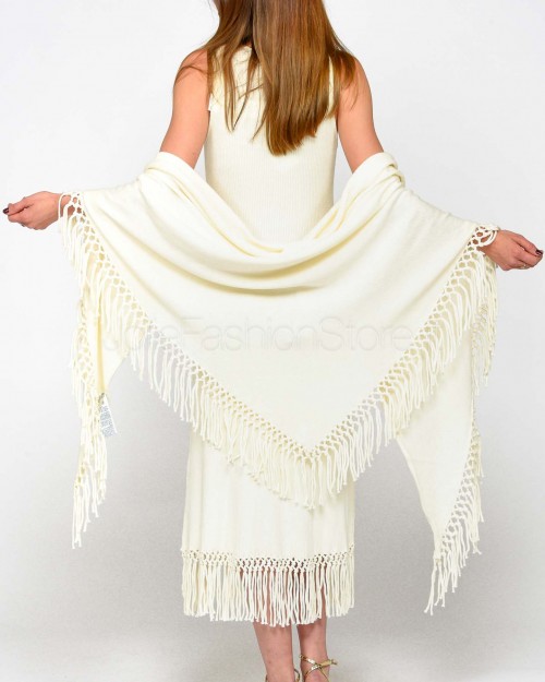 Not Shy Mantella Cotone e Cashmere Frange Bianco  4603121 BLANC PUR