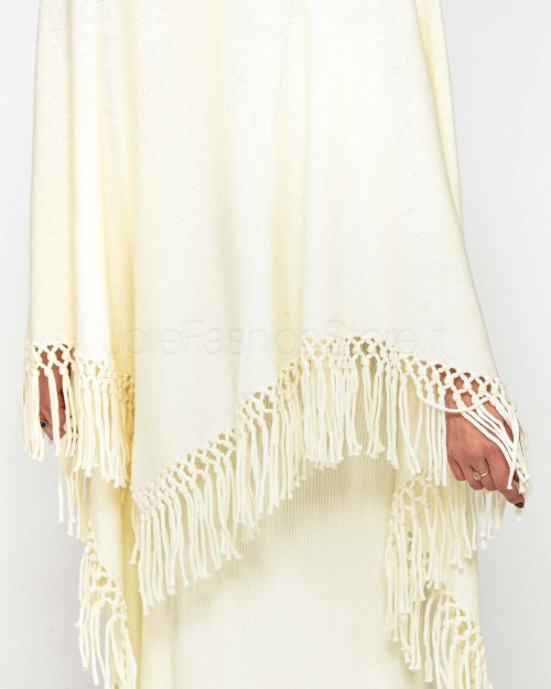 Not Shy Mantella Cotone e Cashmere Frange Bianco  4603121 BLANC PUR