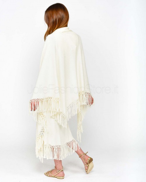 Not Shy Mantella Cotone e Cashmere Frange Bianco  4603121 BLANC PUR