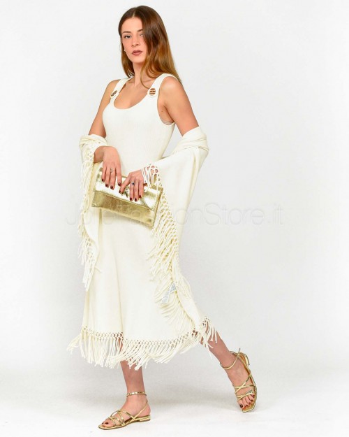 Not Shy Mantella Cotone e Cashmere Frange Bianco  4603121 BLANC PUR