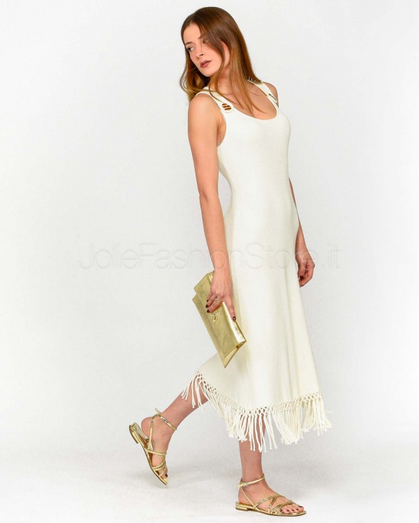 Not Shy Abito 2 Bottoni Cotone e Cashmere Frange Bianco  4603123 BLANC PUR