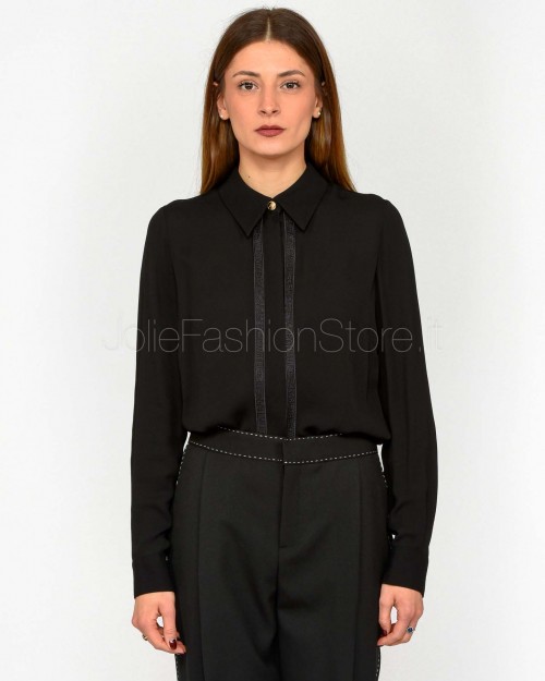 Elisabetta Franchi Camicia in Georgette con Bande Lettering Nero  CA05451E2 110