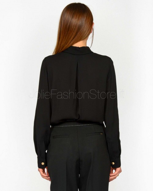 Elisabetta Franchi Camicia in Georgette con Bande Lettering Nero  CA05451E2 110