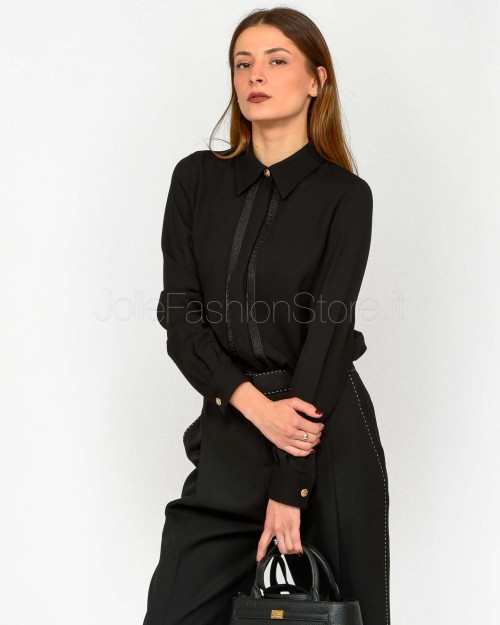 Elisabetta Franchi Camicia in Georgette con Bande Lettering Nero  CA05451E2 110