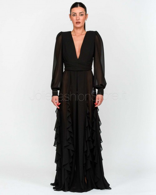 Elisabetta Franchi Abito Red Carpet Con Ruches Nero  ABRT252E2 110