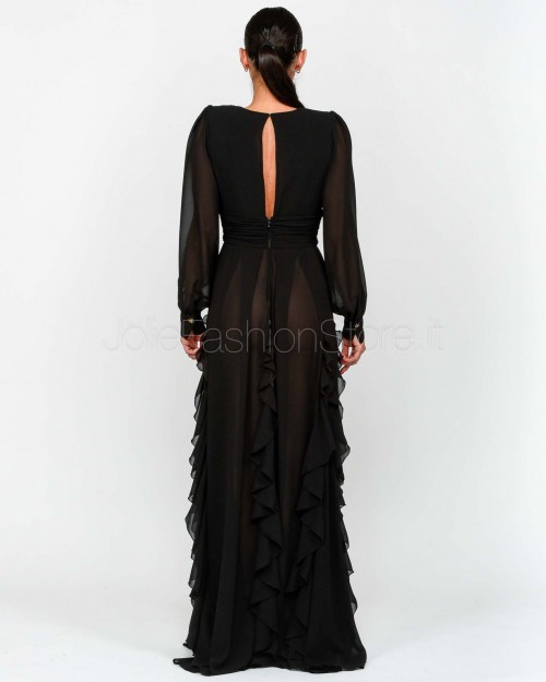 Elisabetta Franchi Abito Red Carpet Con Ruches Nero  ABRT252E2 110