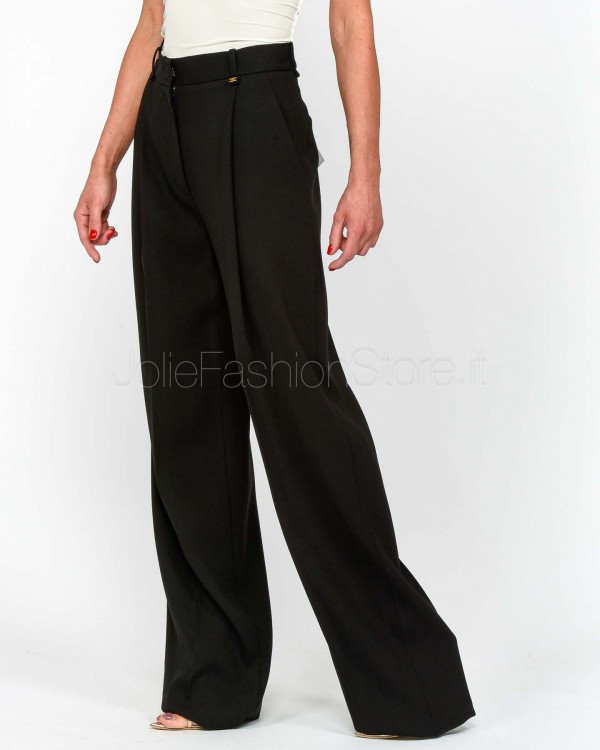 Elisabetta Franchi Pantalone In Fresco di Lana Leggera Nero  PA05852E2 110