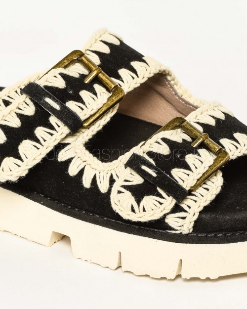 Mou Bio Two Buckles Sandal Black/White  S25_MU.SW461005A- BKW