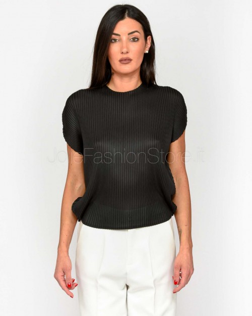 Meimeij Blusa Plissettata con Fianchi Ondulati Nero  M5PY02 100