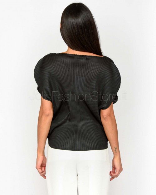 Meimeij Blusa Plissettata con Fianchi Ondulati Nero  M5PY02 100