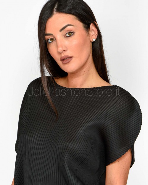 Meimeij Blusa Plissettata con Fianchi Ondulati Nero  M5PY02 100