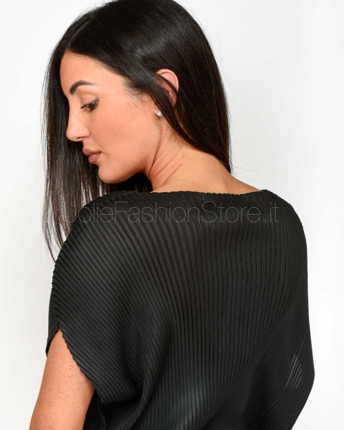 Meimeij Blusa Plissettata con Fianchi Ondulati Nero  M5PY02 100
